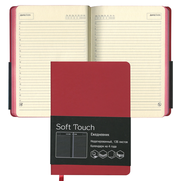 Ежедневник А6 Soft Touch Бордовый (цв. торец) кож/зам