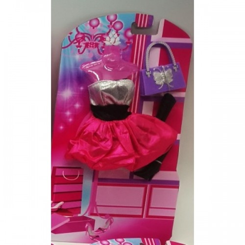 Одежда для кукол 29см София серебристо-розовое платье, обувь, сумочка