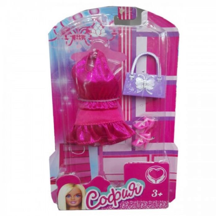 Одежда для кукол 29см София розовое платье в горошек, обувь, сумочка