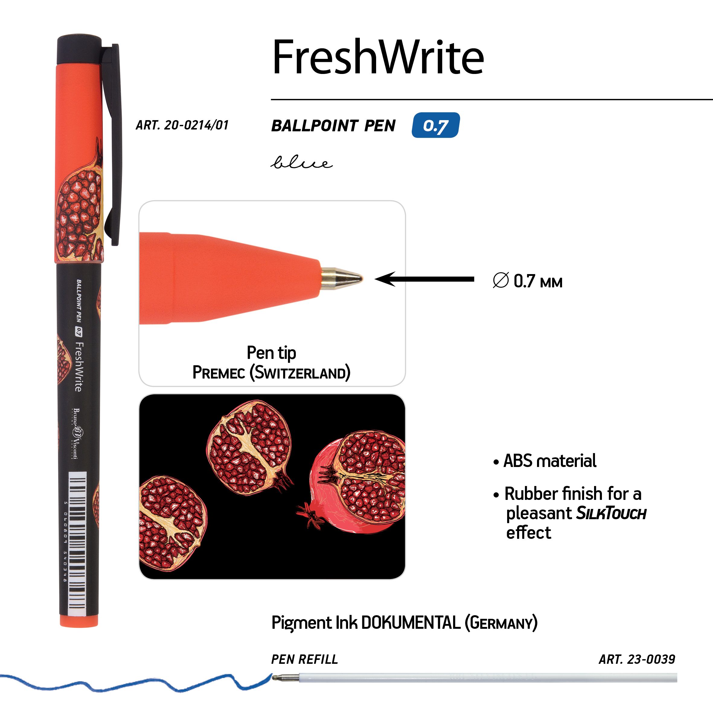 Ручка шариковая синяя BV FreshWrite Fresh&Fruity. Гранат 0,7мм принт