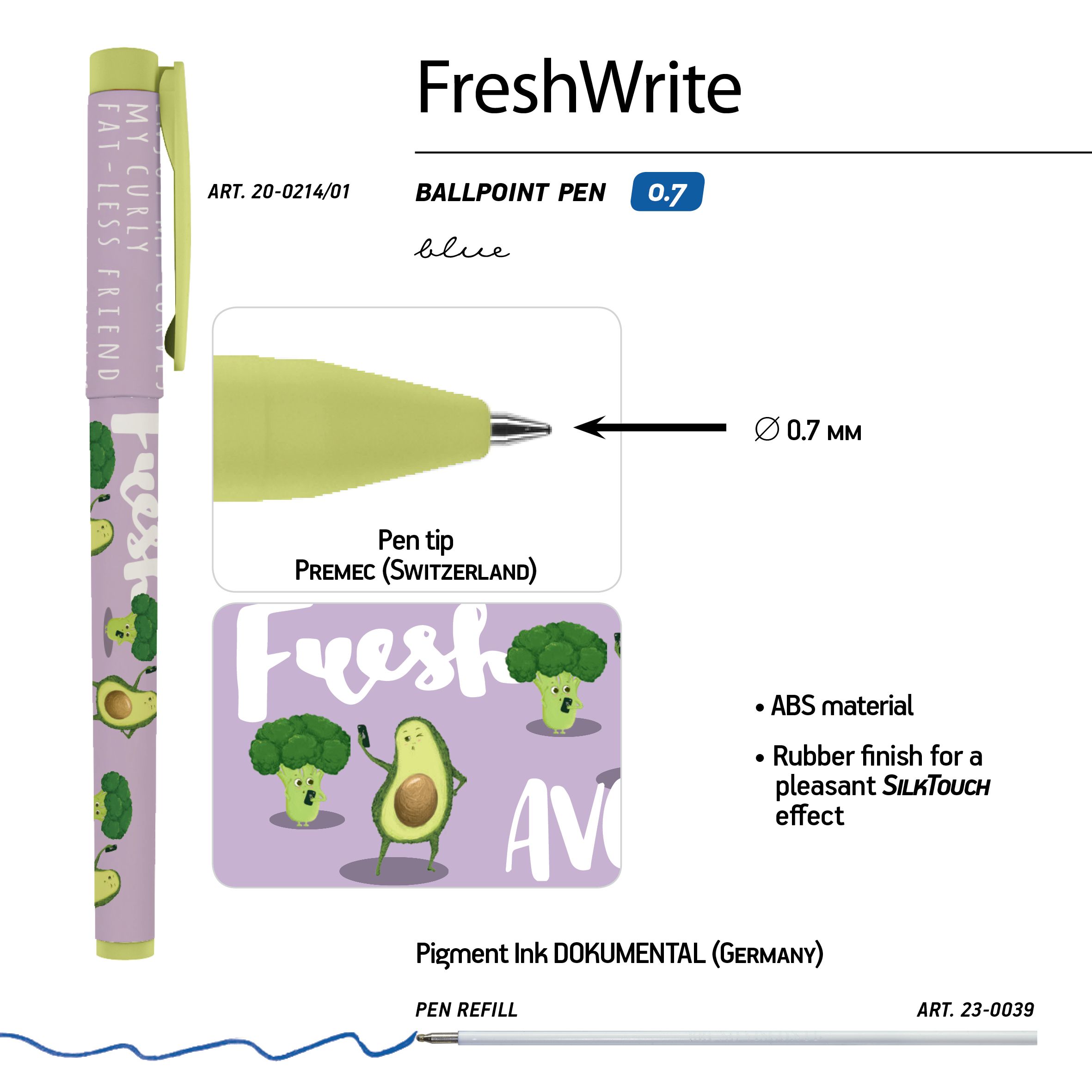 Ручка шариковая синяя BV FreshWrite Авокадо Селфи 0,7мм принт