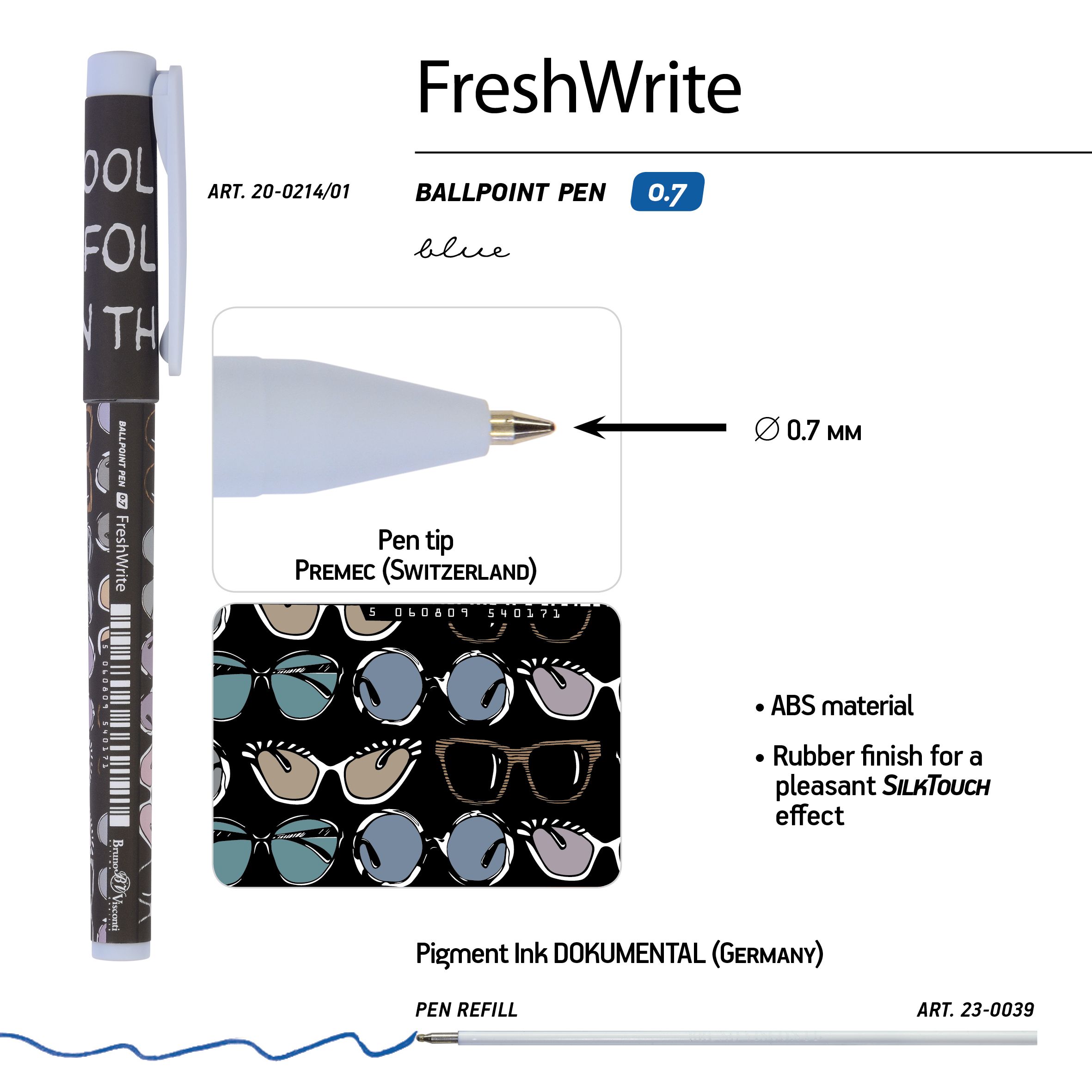 Ручка шариковая синяя BV FreshWrite Дамские штучки. Очки 0,7мм принт