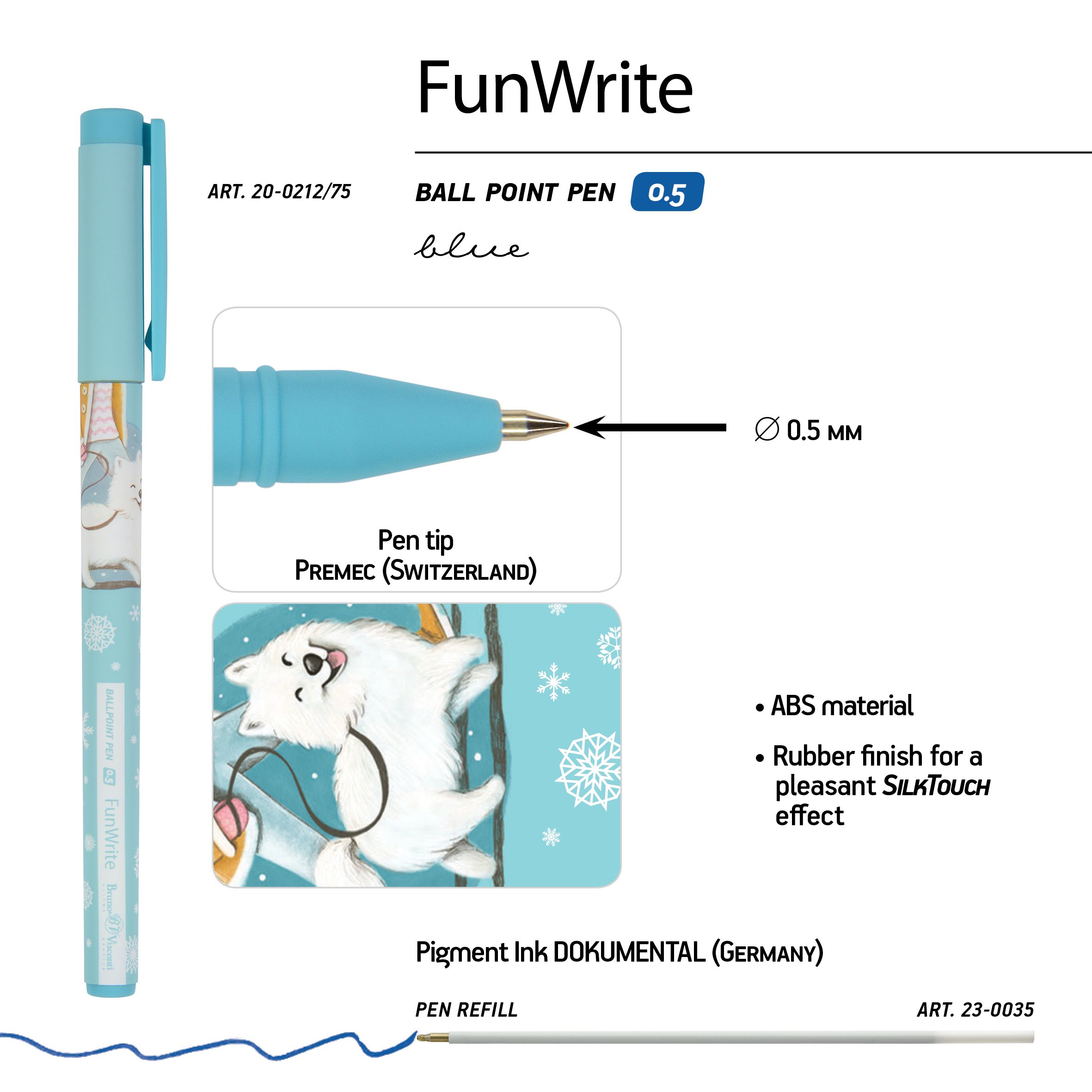 Ручка шариковая синяя BV FunWrite Городская прогулка. Лайка 0,5мм принт