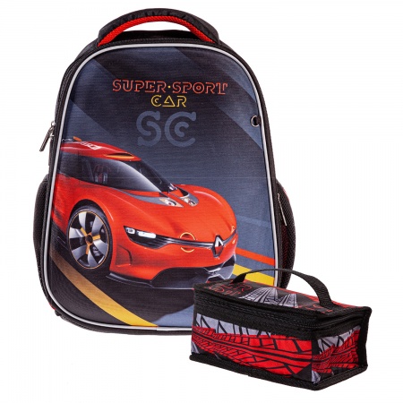 Ранец панцирный Hatber Super Sports Car черно-красный 2 отделения, 2 кармана