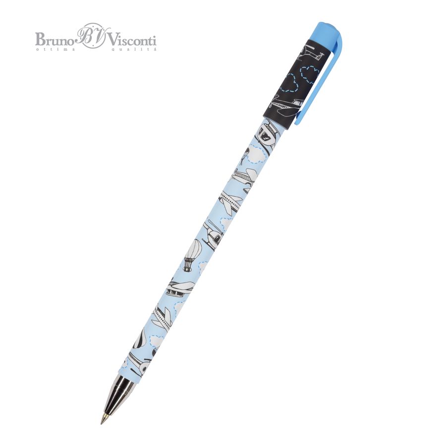 Ручка шариковая синяя BV HappyWrite Самолёты 0,5мм принт