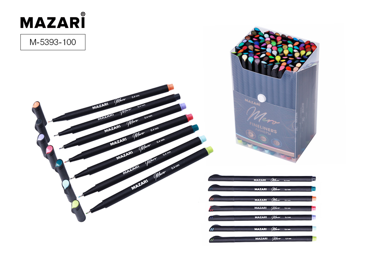 Ручки линеры 100 цв Mazari MERO 0,4мм