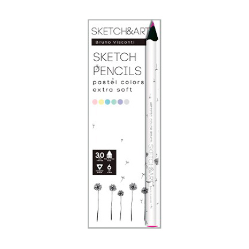 Карандаши цветные 6 цв скетч BV Sketch&Art утолщенные, 4мм, пастельные