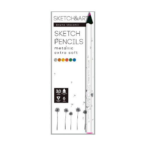 Карандаши цветные 6 цв скетч BV Sketch&Art утолщенные, 4мм, металлик