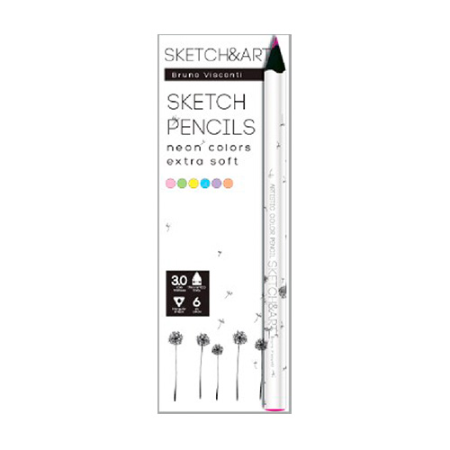 Карандаши цветные 6 цв скетч BV Sketch&Art утолщенные, 4мм, неоновые