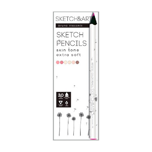 Карандаши цветные 6 цв скетч BV Sketch&Art утолщенные, 4мм, портрет