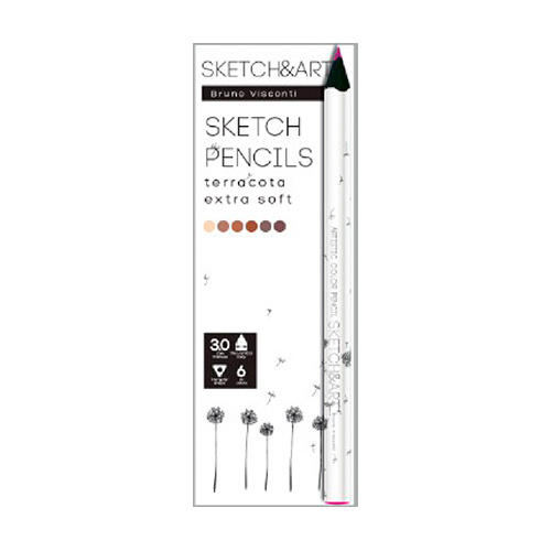 Карандаши цветные 6 цв скетч BV Sketch&Art утолщенные, 4мм, терракота