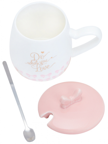 Сувенир Кружка Нежный бантик 400мл (с крышкой и ложкой) ассорти