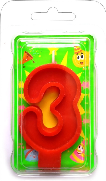 Праз Свеча-цифра "3" красная