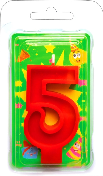 Праз Свеча-цифра "5" красная