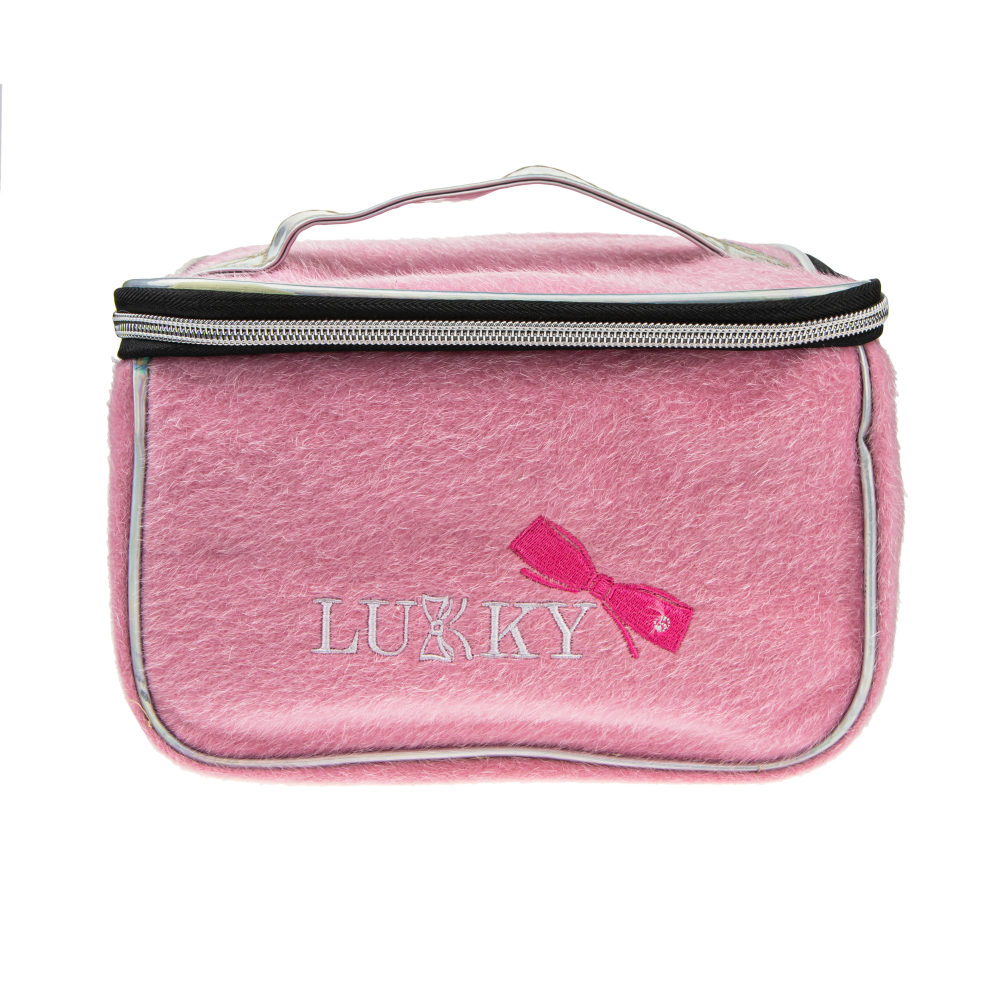 Косметичка-чемоданчик ворс розовая 23х16х13 см