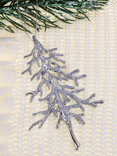 НГ Подвеска пластик 1шт Серебряная елка 15см