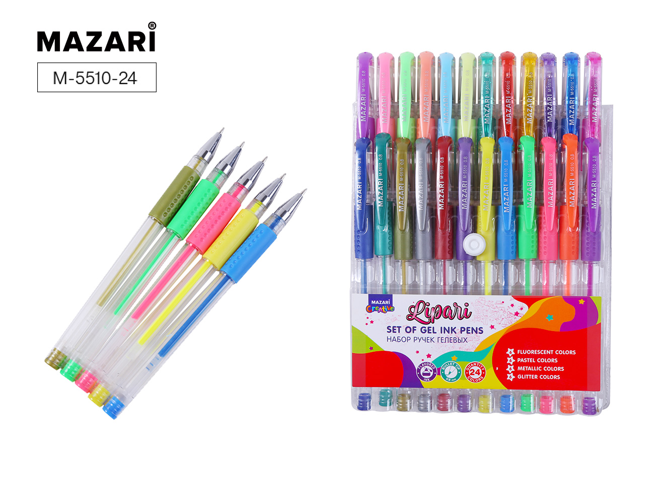 Ручки гелевые 24цв ассорти Mazari Lipari аромат