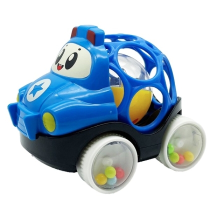 Погремушка тактильная на колесах Машина мягк.часть с шаром, синяя