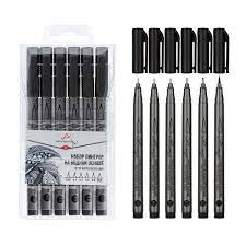Ручки линеры 6 шт разного диаметра VA Style 0.05, 0.1, 0.3, 0.5, 0.8 мм, Brush - 1 мм