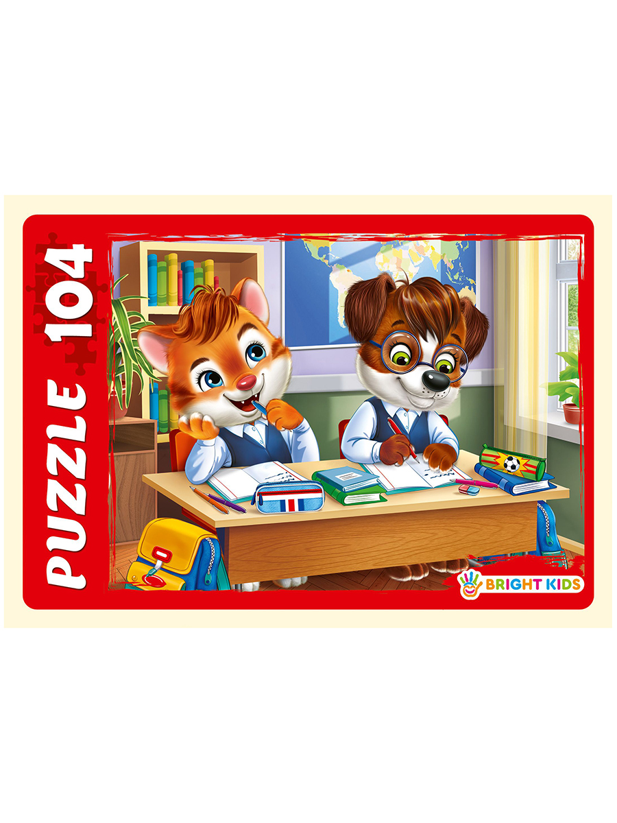 Пазл 104 Котенок и щенок на учебе