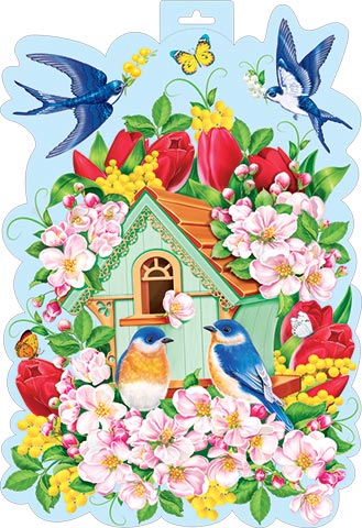 Плакат 0-25-8021А 8 марта! А3 вырубка с европодвесом, весенние цветы и птички у домика