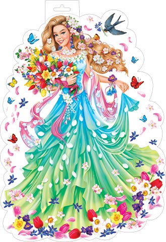 Плакат 0-25-8020А 8 марта! А3 вырубка с европодвесом, девушка-весна с цветами