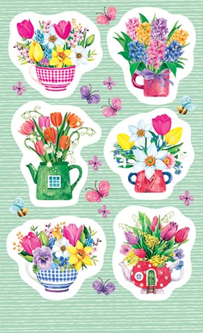 Наклейки 0-11-534А Цветы в чашках и чайниках
