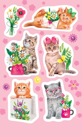 Наклейки 0-11-542А Кошки с цветами
