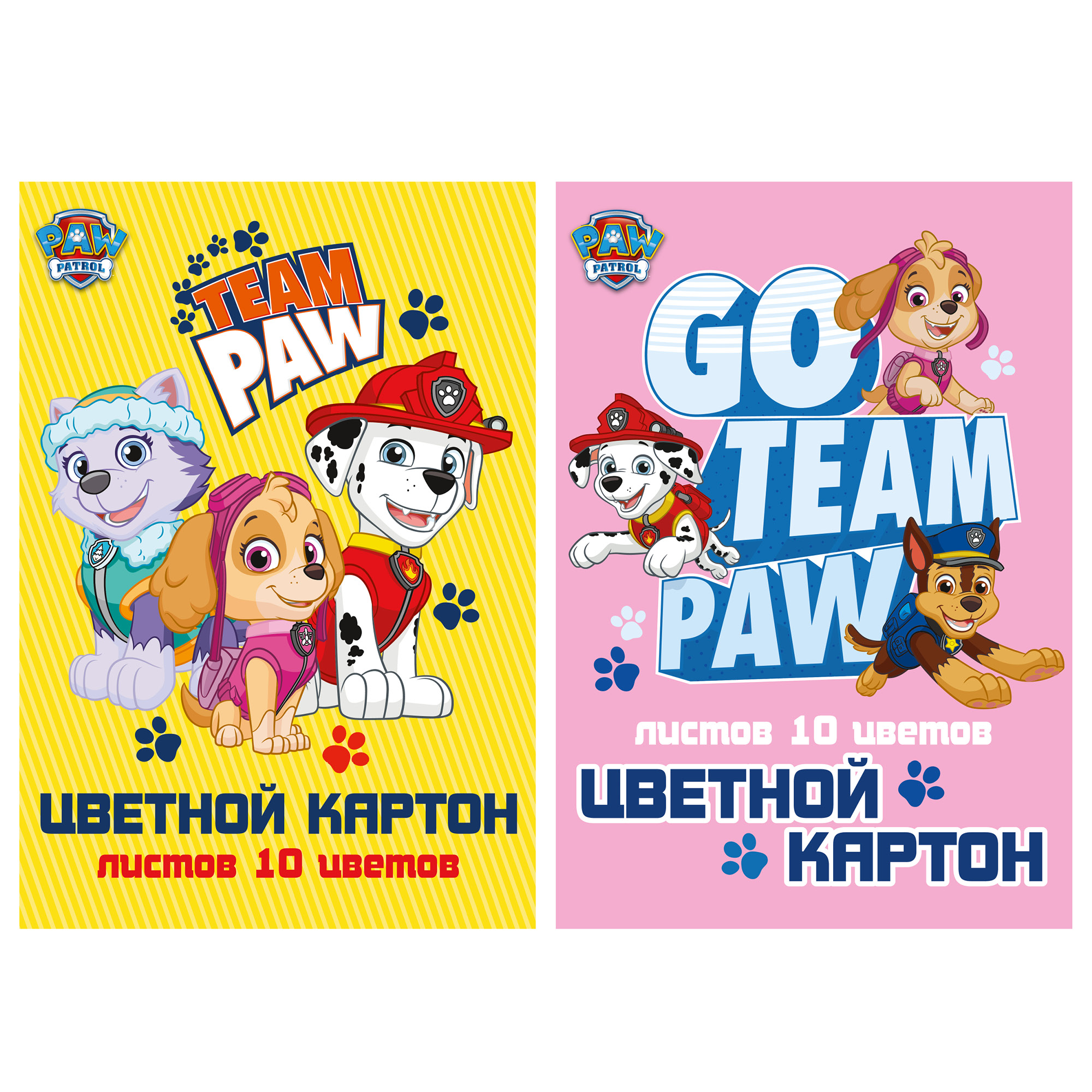 Картон цветной А4 10л 10цв мелов Paw Patrol папка