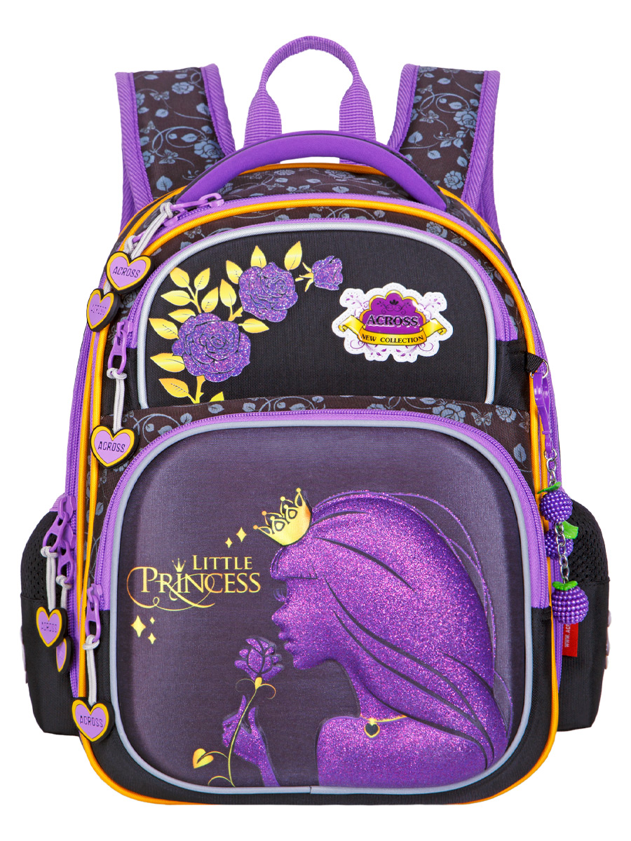 Ранец Across Little Princess черный с фиолетовым (+ пенал, мешок)