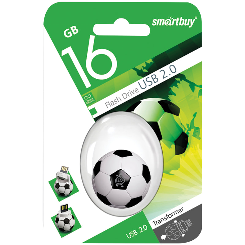 Флэш-карта USB 16GB Smartbuy Wild Футбольный мяч черно-белый USB 2.0