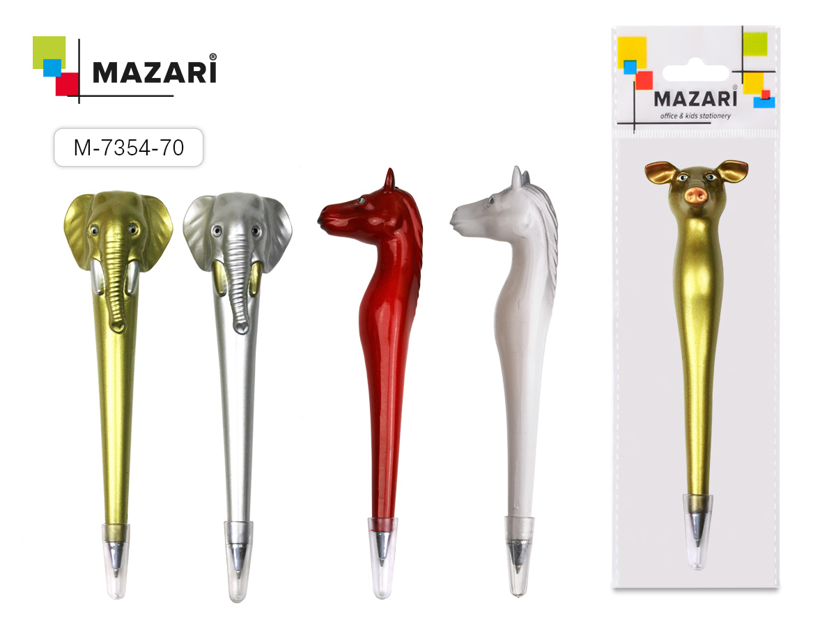 Ручка шариковая синяя сув Mazari Zoo-1 0,7мм ассорти 4 дизайна