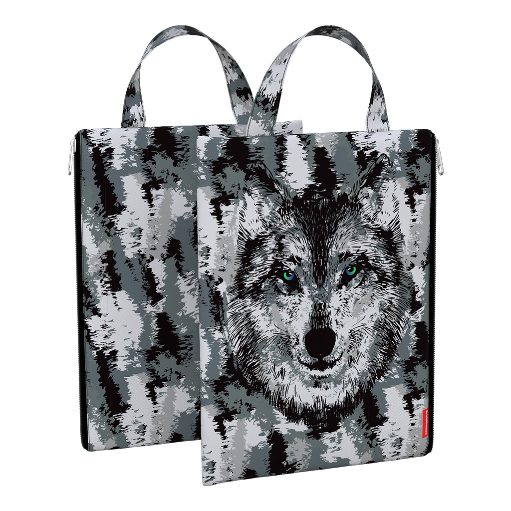 Папка на молнии А4 ткань EK Wolf, с ручкой-петлей