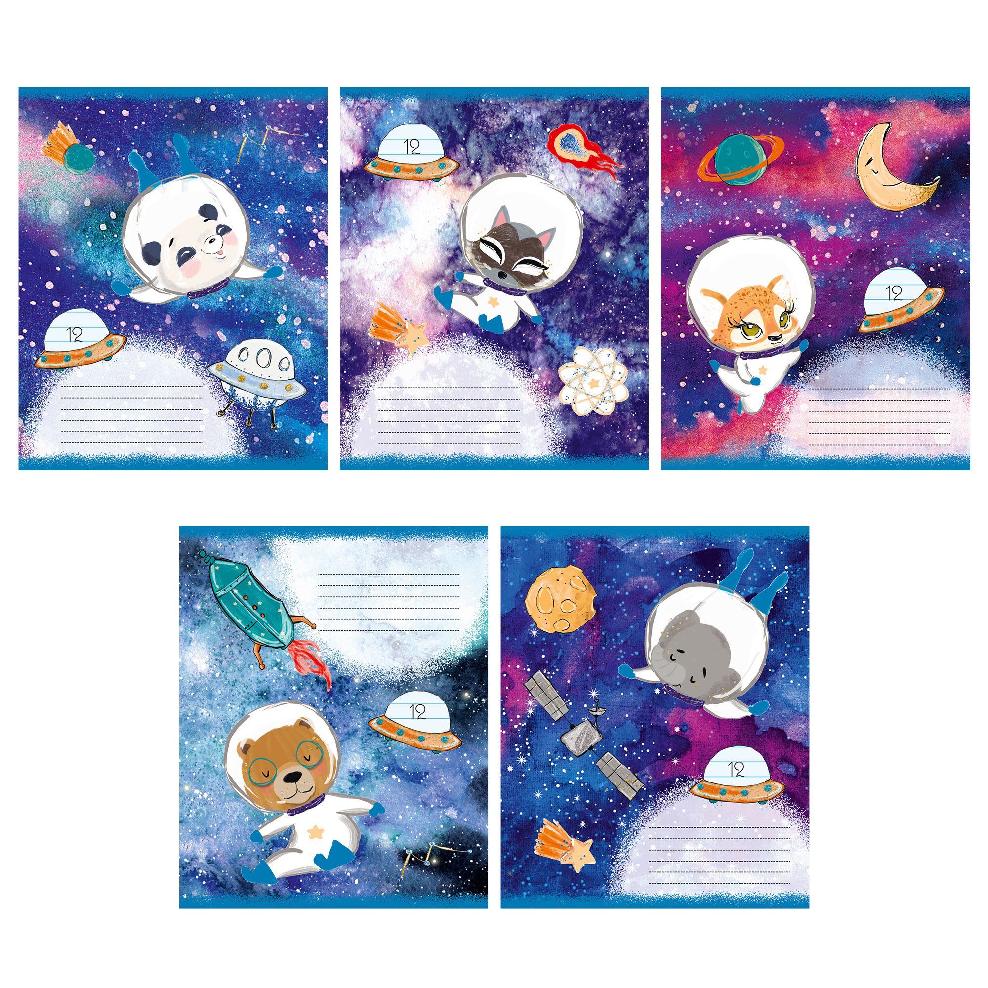 Тетрадь 12л линейка Зверята в космосе