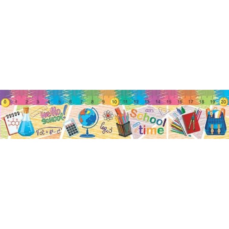 Закладка-линейка 20см глобус, ранец, карандаши..+ меры