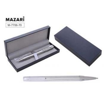 Ручка подар шар Mazari синяя поворот ELATIO S 0,7мм корпус металлич. серебро