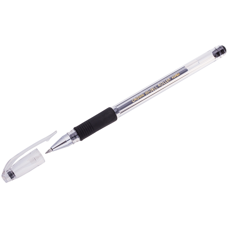 Ручка гелевая черная Crown Hi-Jell Grip 0.5мм с резинкой