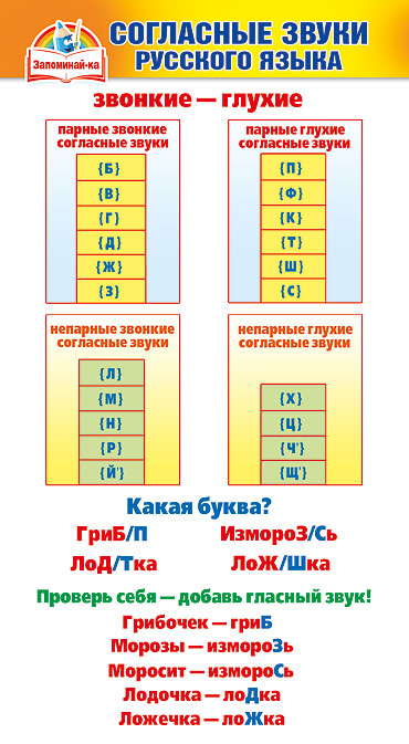 Шпаргалка-карточка Согласные звуки русского языка А6