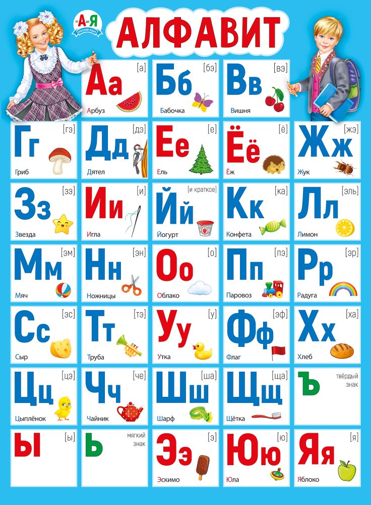 Плакат Алфавит А2 вертик голубая рамка, дети