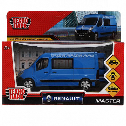 Машина Renault master Микроавтобус 14см, металл, двери, инерц, синий