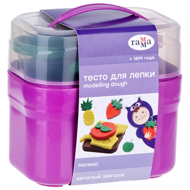 Творч Тесто д/лепки 4цв Гамма Малыш. Веселый завтрак, 240г, 8 формочек, пластиковый кейс