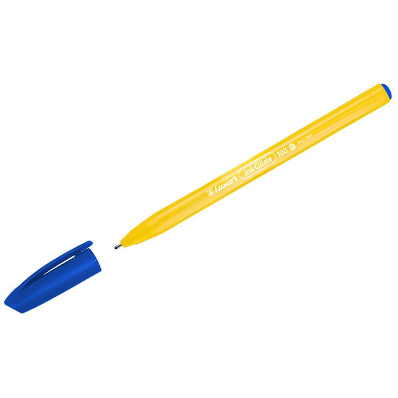 Ручка шариковая синяя Luxor InkGlide 100 Icy 0,7мм трехгран. оранжевый корпус