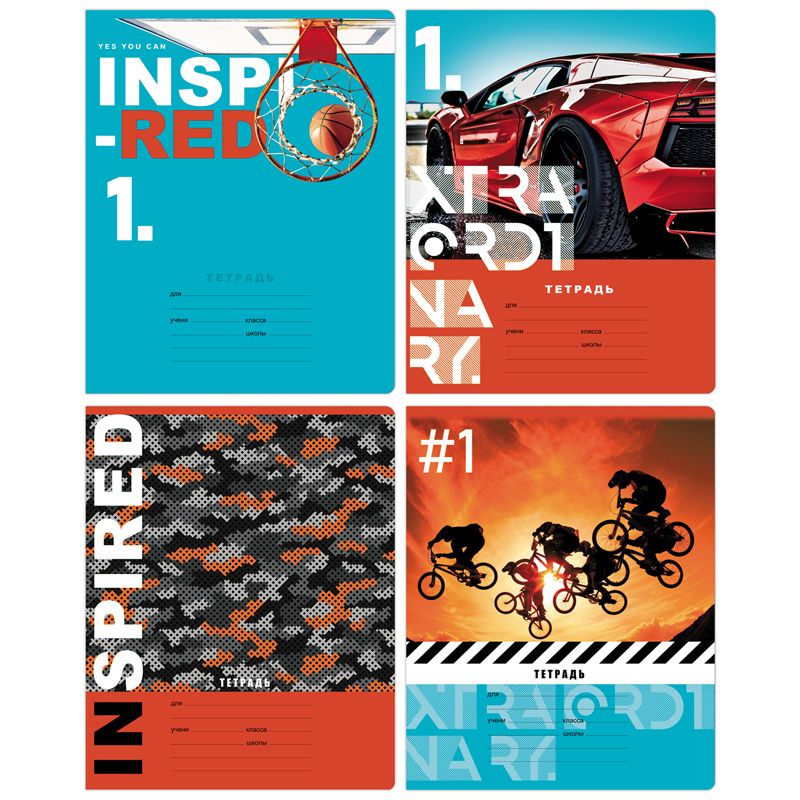 Тетрадь 12л клетка Inspired ассорти