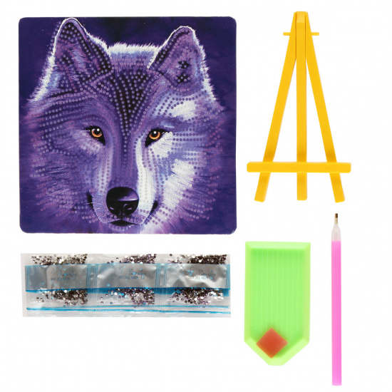 Творч Алмазная мозаика 20*20 Взгляд волка (частичная выкладка, стразы разного размера) с мольбертом