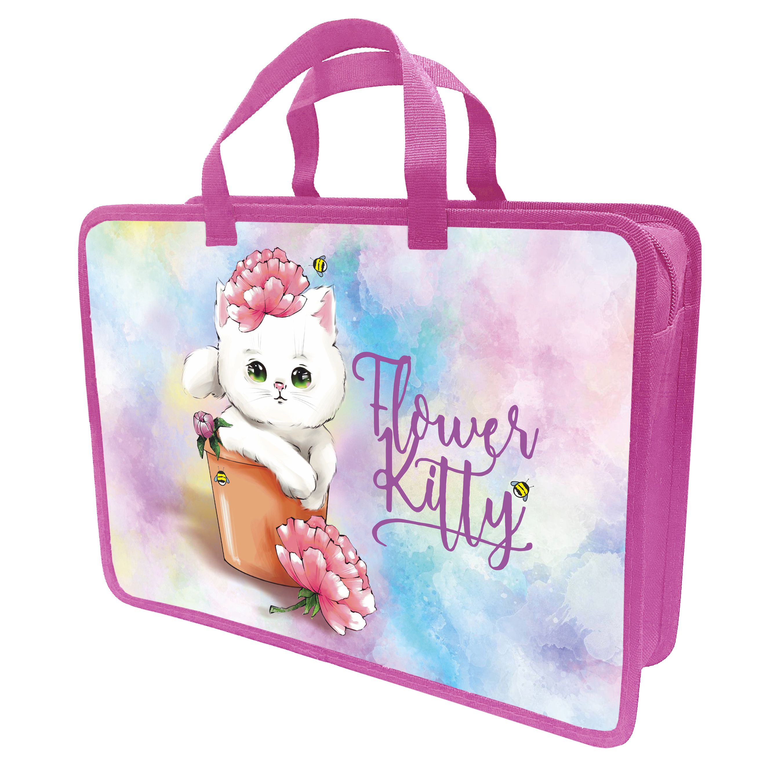 Сумка А4 пластик Lamark на молнии Flower Kitty
