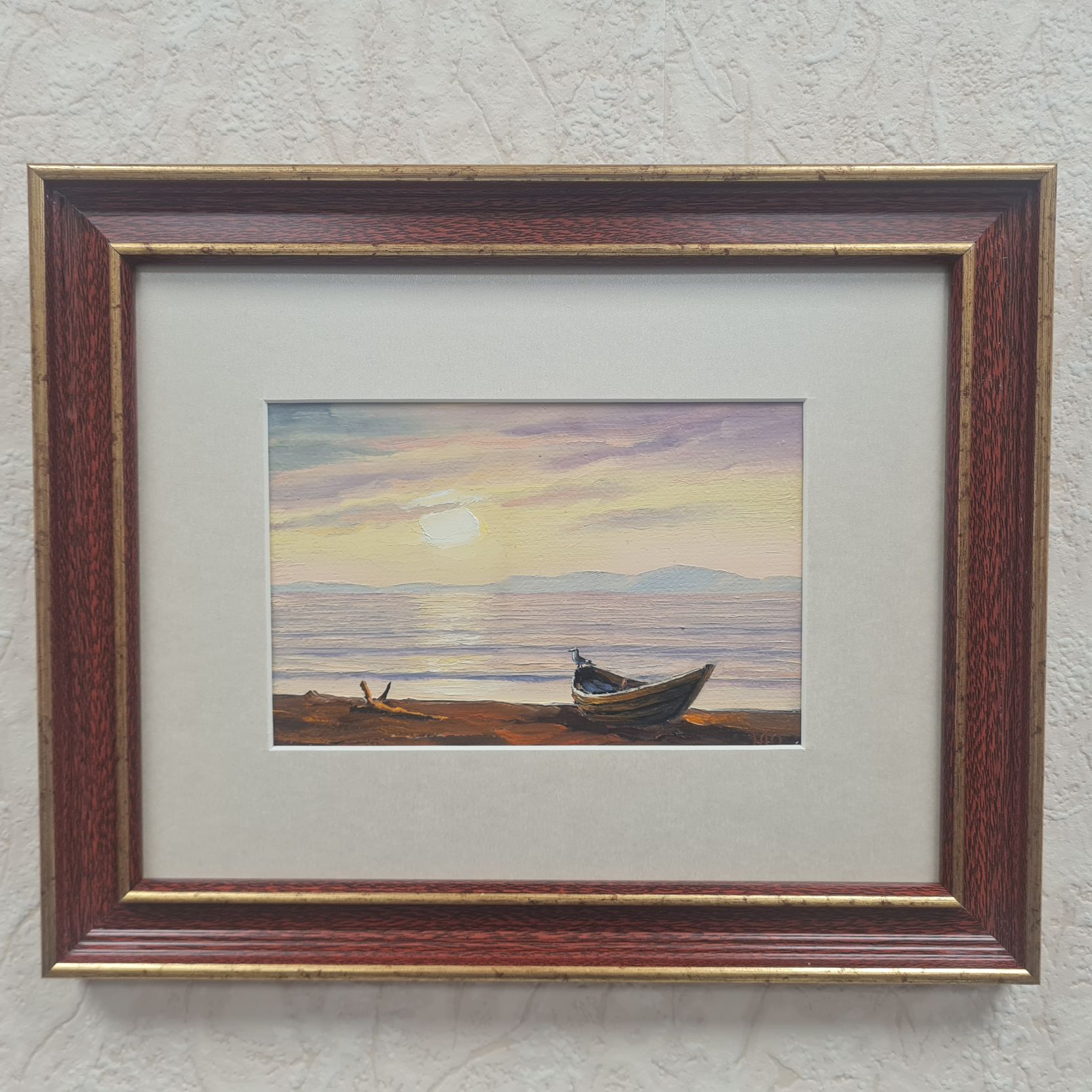 Картина "Закат. Лодка. Чайка"