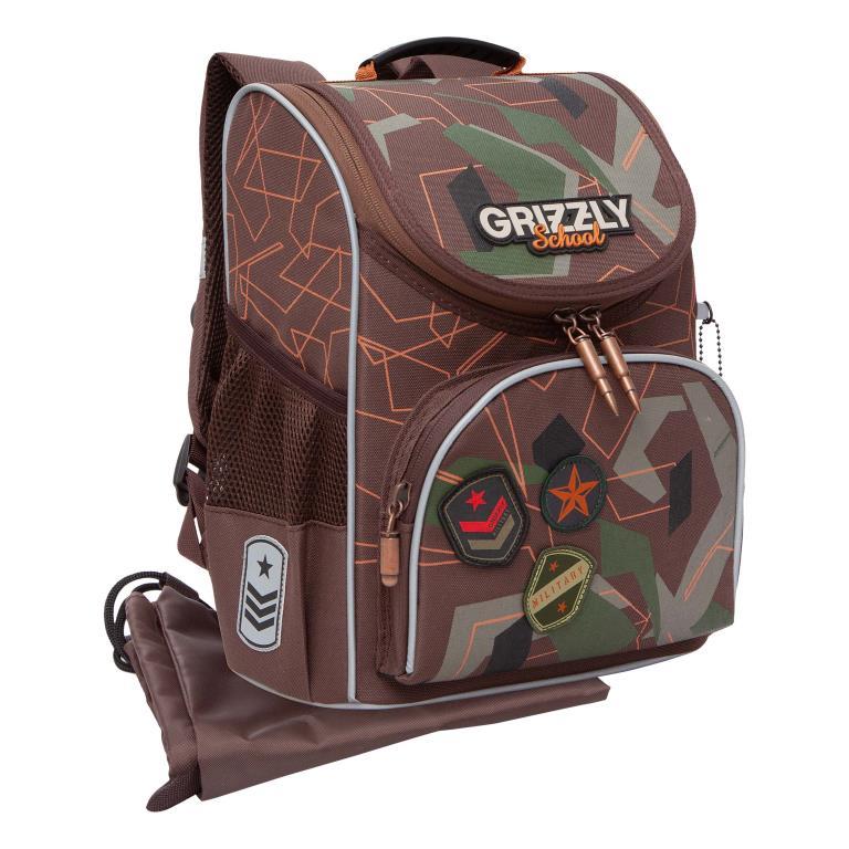 Ранец Grizzly Милитари коричневый 25*33*13 (светоотраж.) + МЕШОК