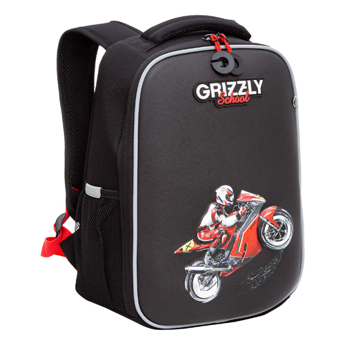 Ранец панцирный Grizzly Мотоциклист черный с красным