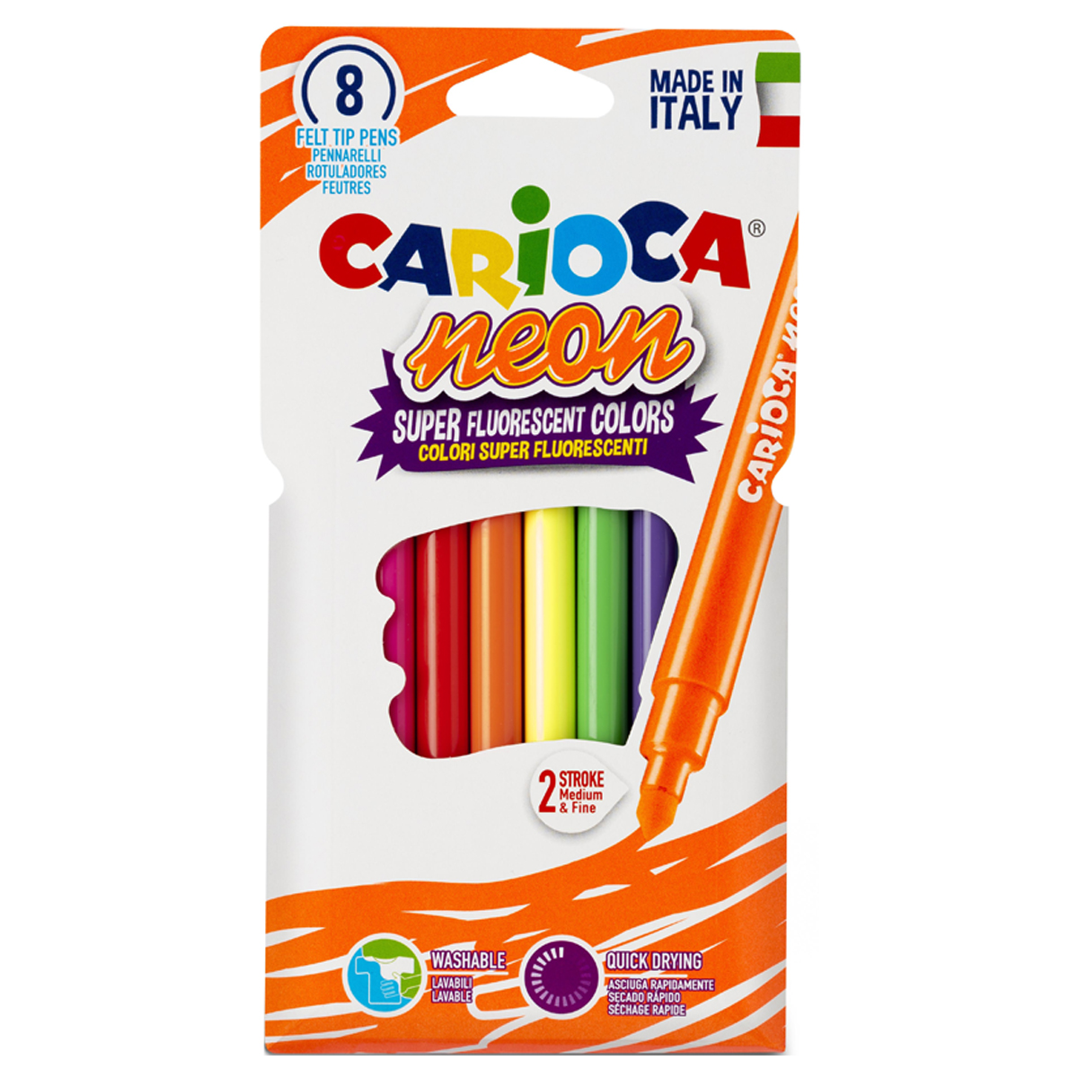 Фломастеры 8 цв Carioca Neon смываемые к/к