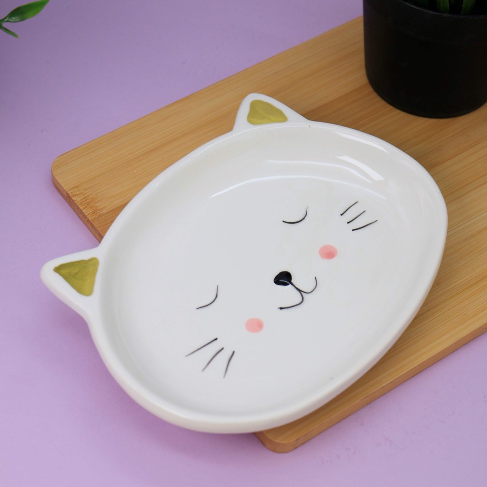 Сувенир Тарелка Алеф Cat plate фигурная керамическая